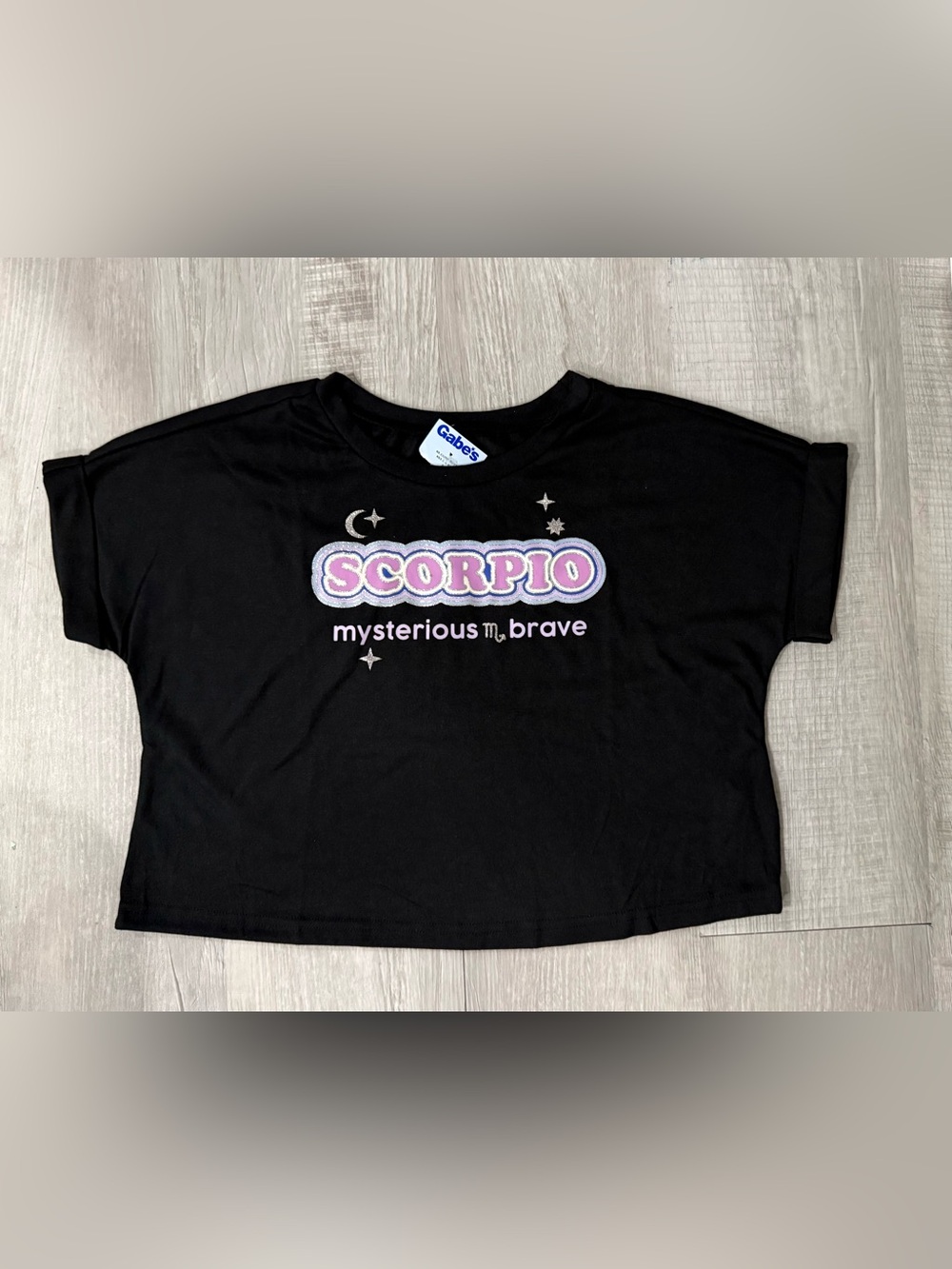 Crop Tee - Black Scorpio Graphic with Pink Accent